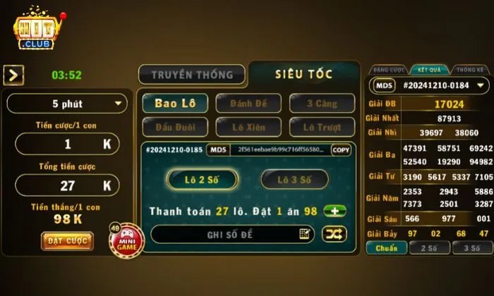 Lô đề 1 ăn 900 Hitclub Cách đặt cược Bao lô tại cổng game Hitclub siêu dễ
