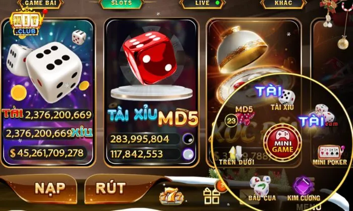 Mini Poker Hitclub Nhấn mục Minigame để mở Mini Poker