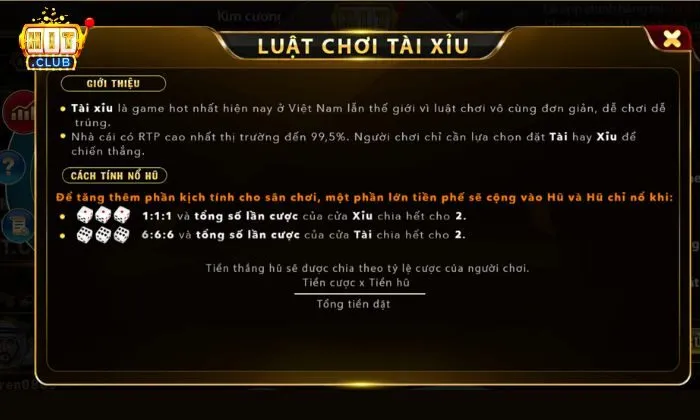 Tài Xỉu Hitclub Luật chơi game tài xỉu Hitclub chi tiết