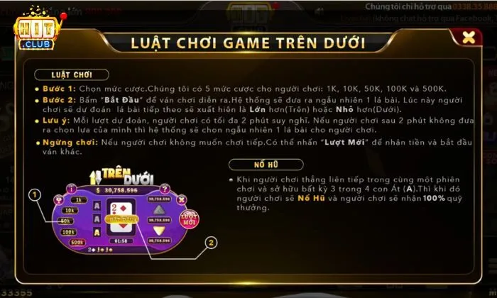 Trên Dưới Hitclub Chia sẻ luật chơi game Trên Dưới Hitclub