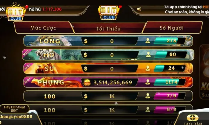 Xóc đĩa Hitclub Các sảnh cược tại Xóc Đĩa Hitclub